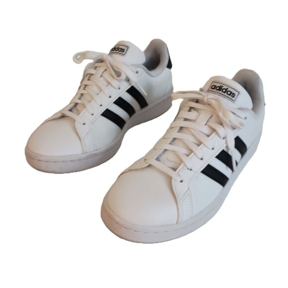 Adidas Grand Court White Sneakers w/ Black Stripes Women’s Size 8 - Picture 1 of 16